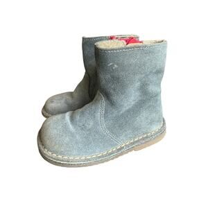MINI BODEN Grey Suede Faux Fur Lined Side Zip Ankle Boots Girls 13